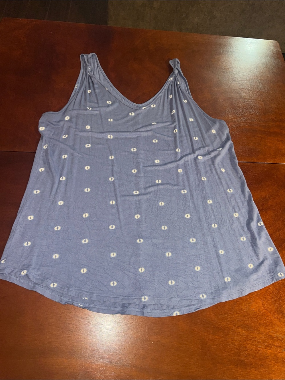 a.n.a Blue Polka Dot V Neck knotted Tank